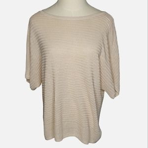 Linen Blend Scoop Neck Sweater Top Neutral Capsule Casual  Minimalist Tahari Med